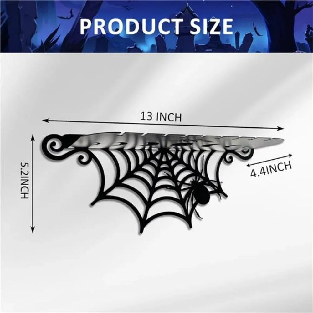 Set of 2 gothic spiderweb wall shelves black crystal display spooky home decor